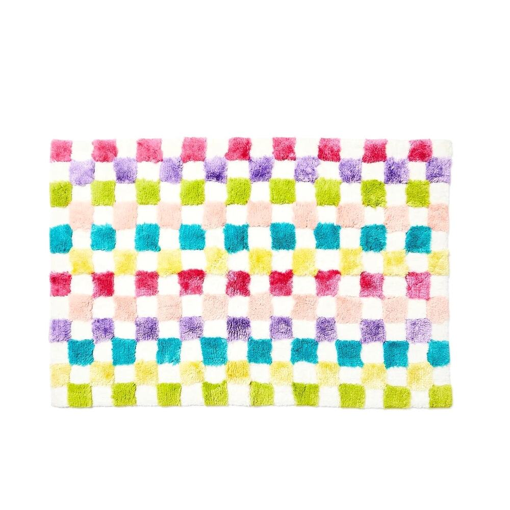 NEW Mackenzie-Childs Rainbow Micro Check Bath Rug 24x36 Luxury Cotton Bathroom